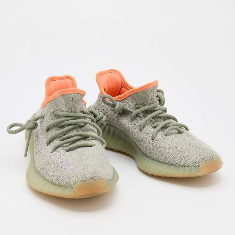 Pre Owned Yeezy x Adidas Green/Grey Knit Fabric Boost 350 V2 Desert Sage Sneakers Size 36 2/3