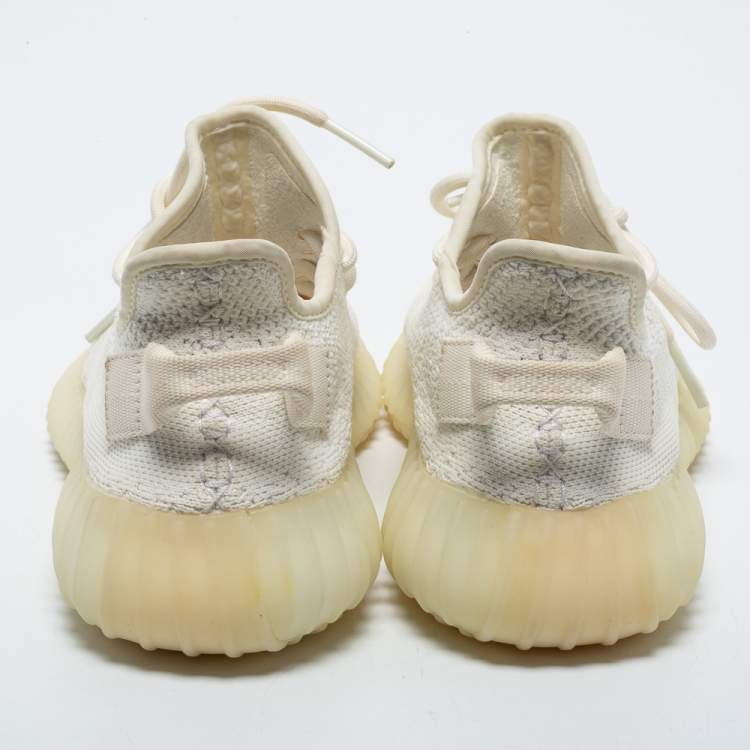 Pre Owned Yeezy x Adidas Off-White Knit Fabric Boost 350 V2 Butter Sneakers Size 37 1/3