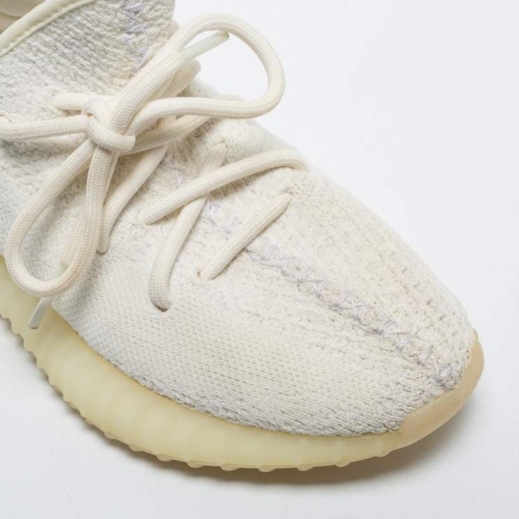 Pre Owned Yeezy x Adidas Off-White Knit Fabric Boost 350 V2 Butter Sneakers Size 37 1/3
