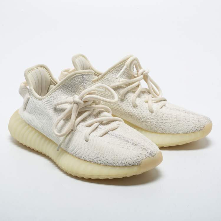 Pre Owned Yeezy x Adidas Off-White Knit Fabric Boost 350 V2 Butter Sneakers Size 37 1/3