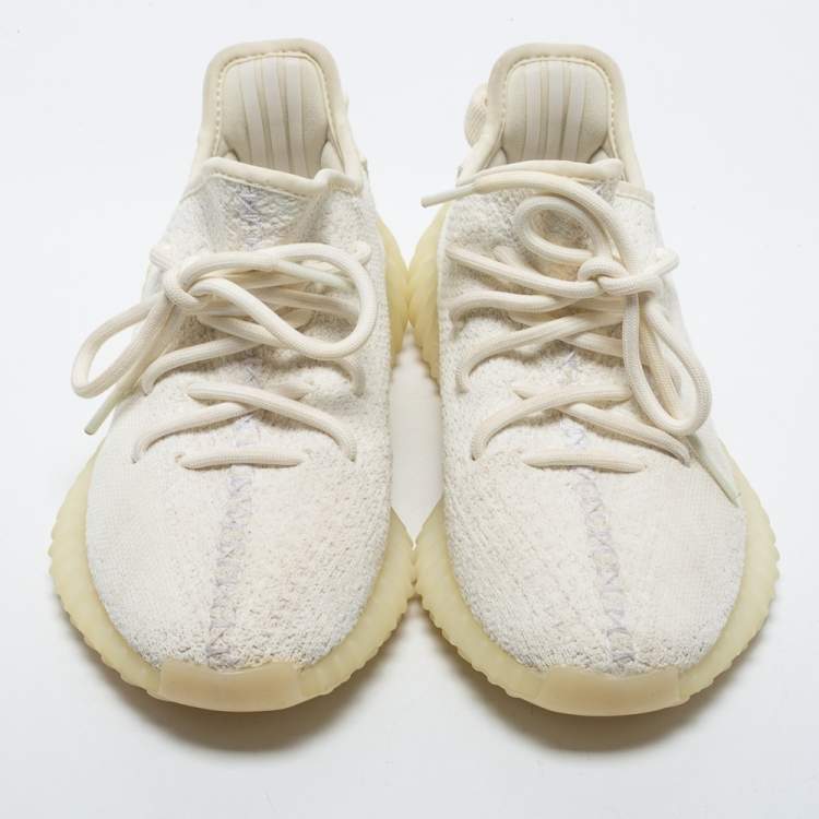 Pre Owned Yeezy x Adidas Off-White Knit Fabric Boost 350 V2 Butter Sneakers Size 37 1/3