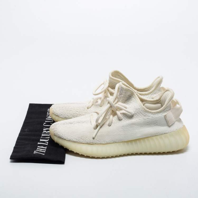 Pre Owned Yeezy x Adidas Off-White Knit Fabric Boost 350 V2 Butter Sneakers Size 37 1/3
