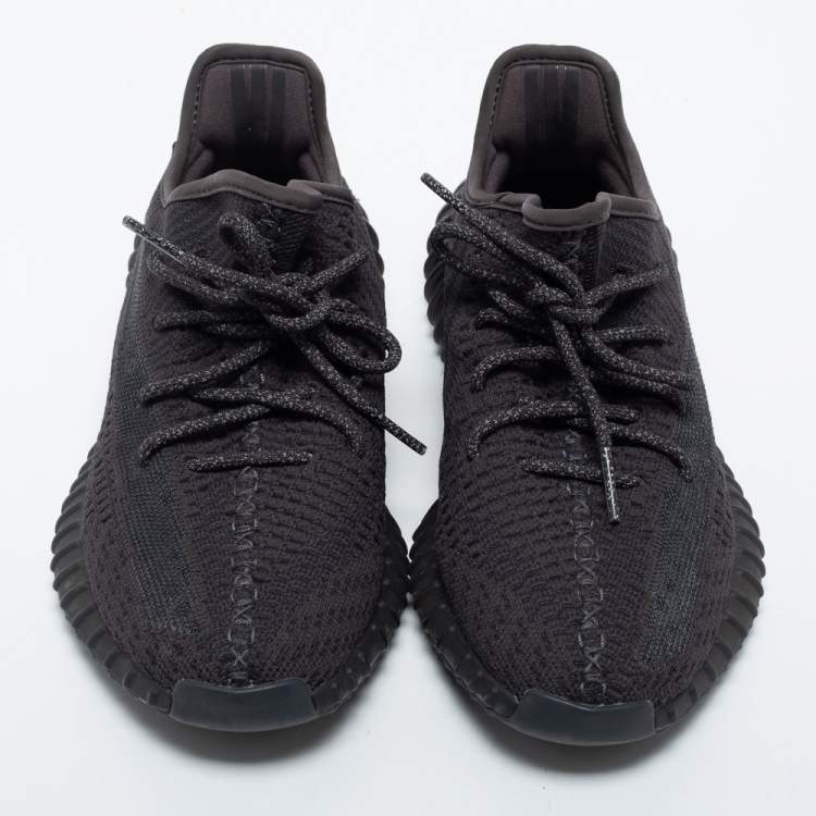 Pre Owned Yeezy x Adidas Black Knit Fabric Boost 350 V2 Black Non Reflective Sneakers Size 40 2/3