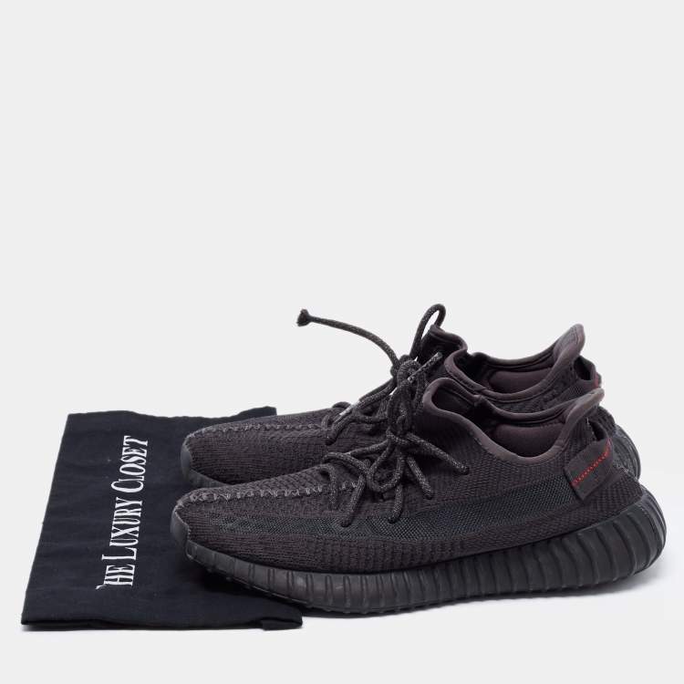 Pre Owned Yeezy x Adidas Black Knit Fabric Boost 350 V2 Static Black Sneakers Size 44
