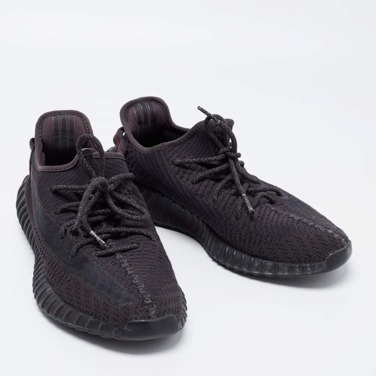 Pre Owned Yeezy x Adidas Black Knit Fabric Boost 350 V2 Static Black Sneakers Size 44