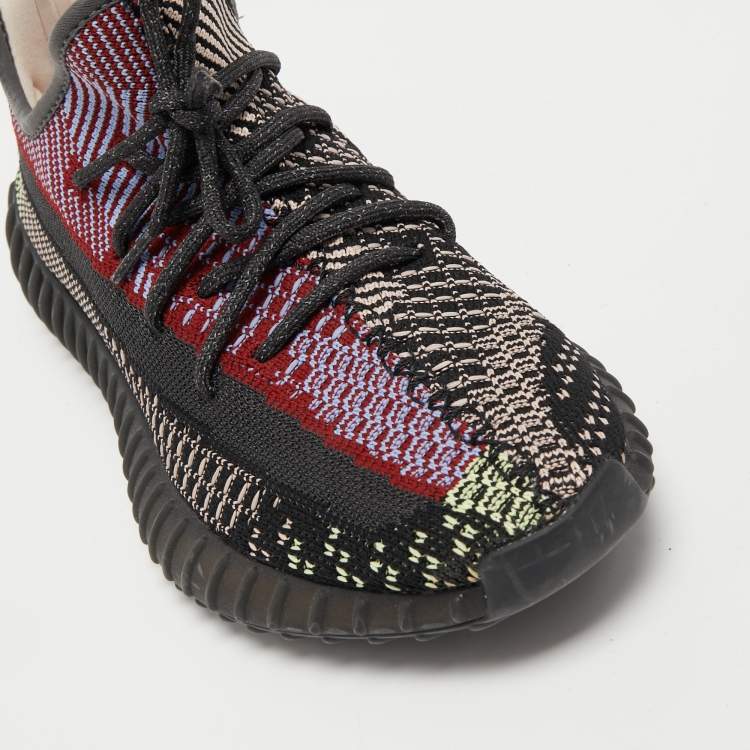 Pre Owned Yeezy x Adidas Black Knit Fabric Boost 350 V2 Yecheil Sneakers Size 42