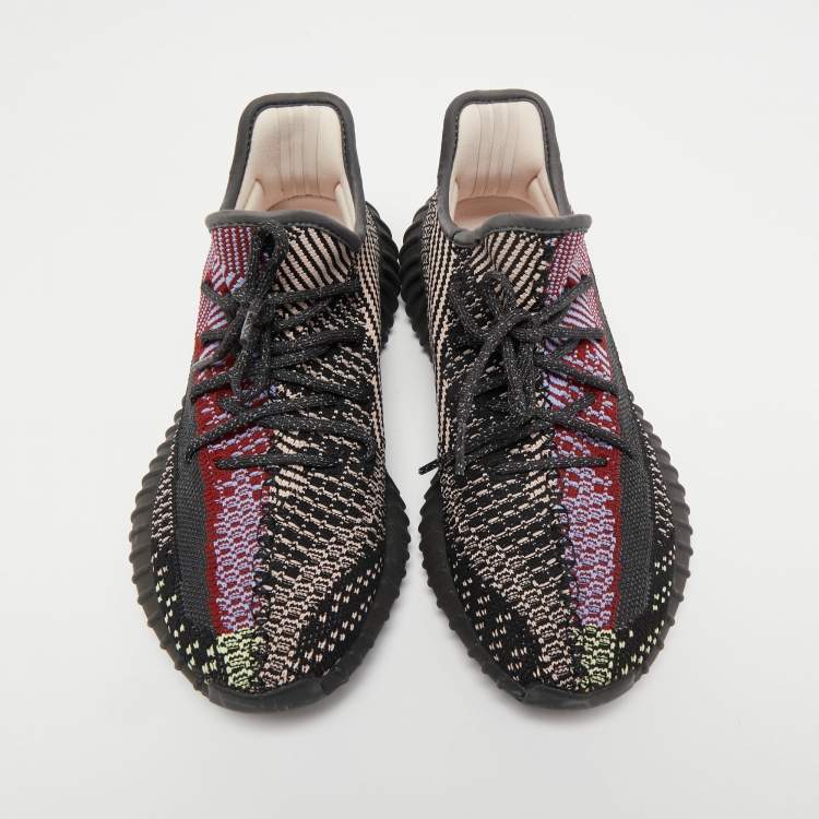 Pre Owned Yeezy x Adidas Black Knit Fabric Boost 350 V2 Yecheil Sneakers Size 42
