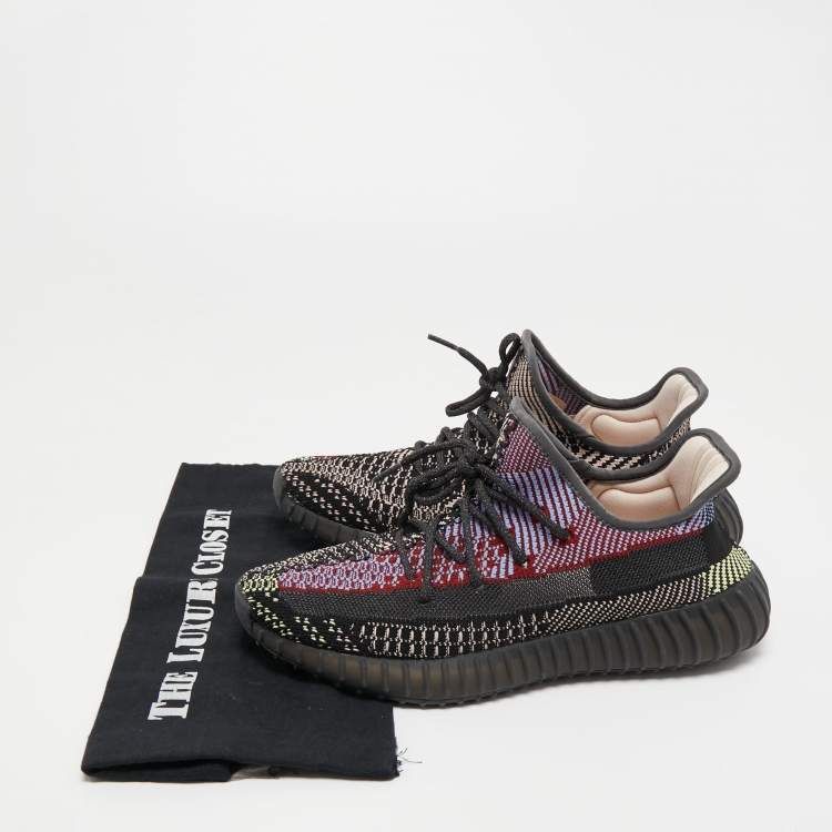 Pre Owned Yeezy x Adidas Black Knit Fabric Boost 350 V2 Yecheil Sneakers Size 42