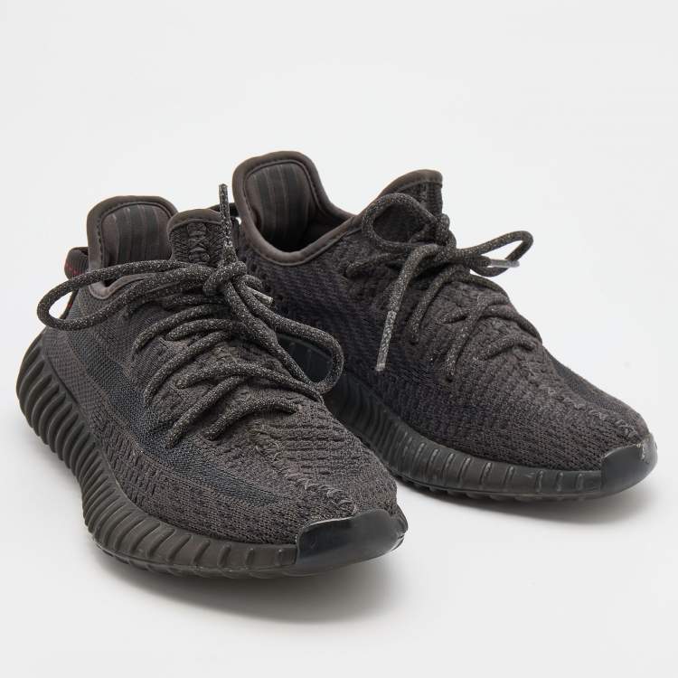 Pre Owned Yeezy x Adidas Black Knit Fabric Boost 350 V2 Static Black Sneakers Size 36 2/3