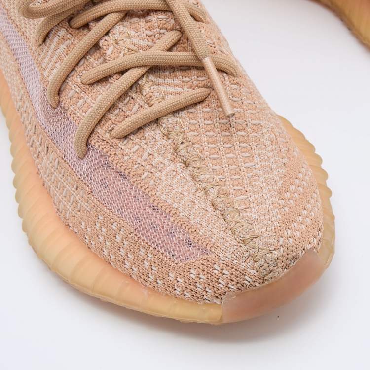 Pre Owned Yeezy x Adidas Orange Knit Fabric Boost 350 V2 Clay Sneakers Size 36 2/3
