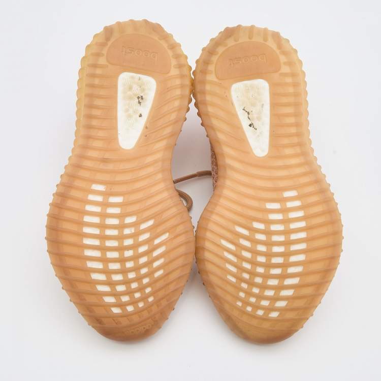Pre Owned Yeezy x Adidas Orange Knit Fabric Boost 350 V2 Clay Sneakers Size 36 2/3