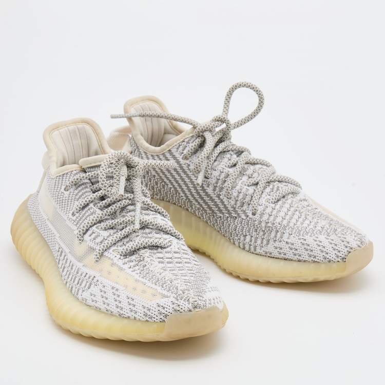 Pre Owned Yeezy x Adidas White/Grey Knit Fabric Boost 350 V2 Static Sneakers Size 36 2/3