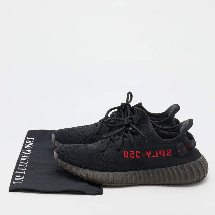 مملوكة مسبقًا Yeezy x Adidas Black/Red Knit Fabric Boost 350 V2 Bred Sneakers Size 42