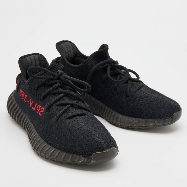 مملوكة مسبقًا Yeezy x Adidas Black/Red Knit Fabric Boost 350 V2 Bred Sneakers Size 42