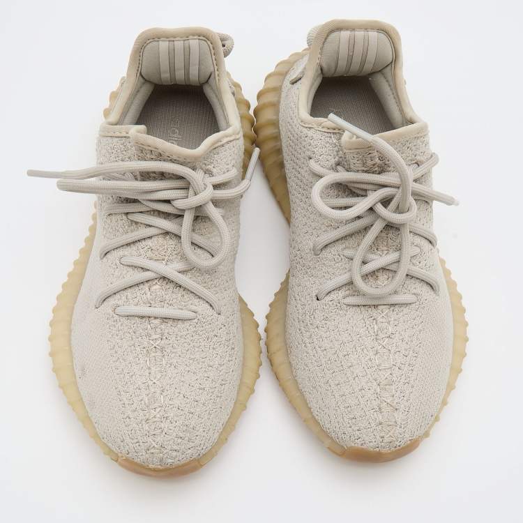 Pre Owned Yeezy x Adidas Grey Knit Fabric Boost 350 V2 Sesame Sneakers Size 36 2/3