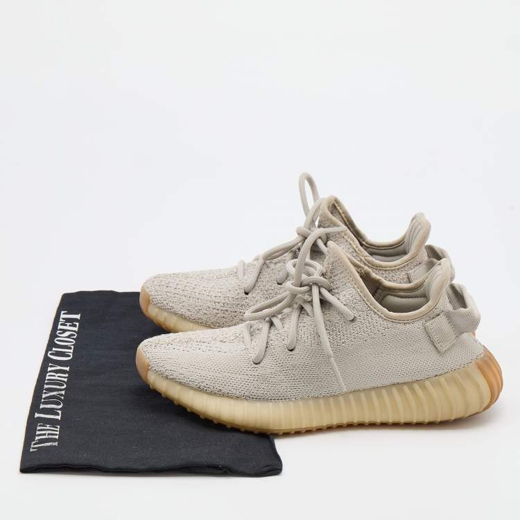 Pre Owned Yeezy x Adidas Grey Knit Fabric Boost 350 V2 Sesame Sneakers Size 36 2/3