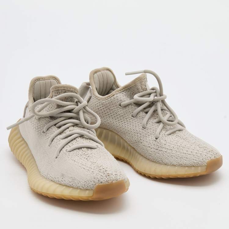 Pre Owned Yeezy x Adidas Grey Knit Fabric Boost 350 V2 Sesame Sneakers Size 36 2/3