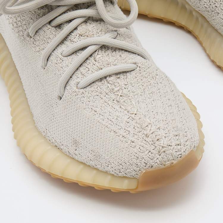 Pre Owned Yeezy x Adidas Grey Knit Fabric Boost 350 V2 Sesame Sneakers Size 36 2/3
