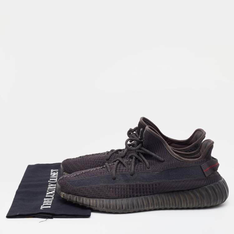 Pre Owned Yeezy x Adidas Black Knit Fabric Boost 350 V2 Sneakers Size 48