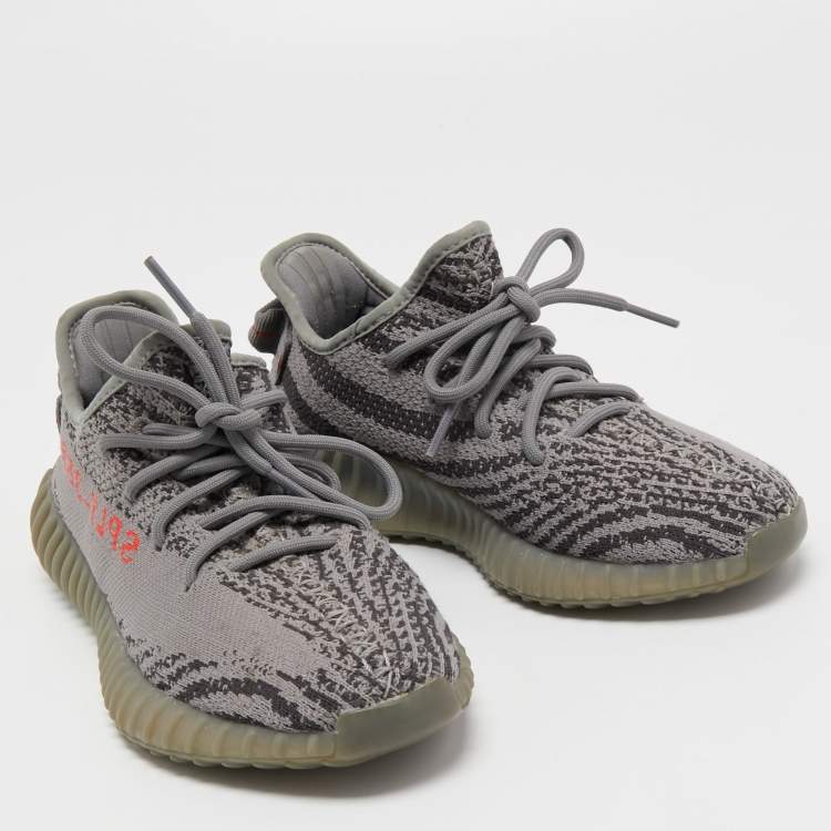 Pre Owned Yeezy x Adidas Grey Knit Fabric Boost 350 V2 Beluga 2.0 Sneakers Size 38