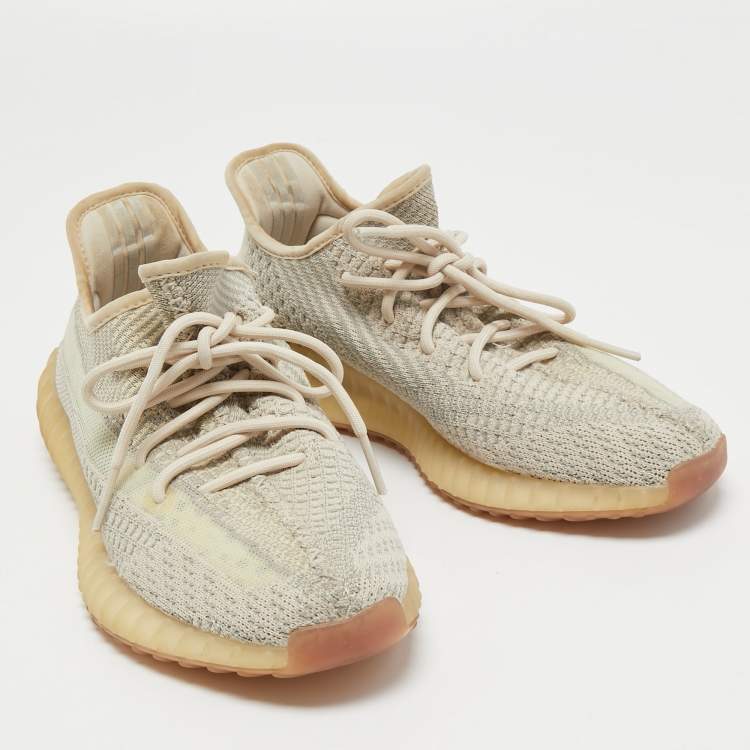Pre Owned Yeezy x Adidas Beige/Grey Knit Fabric Boost 350 V2 Citrin Sneakers Size 42 2/3
