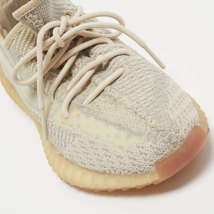 Pre Owned Yeezy x Adidas Beige/Grey Knit Fabric Boost 350 V2 Citrin Sneakers Size 42 2/3