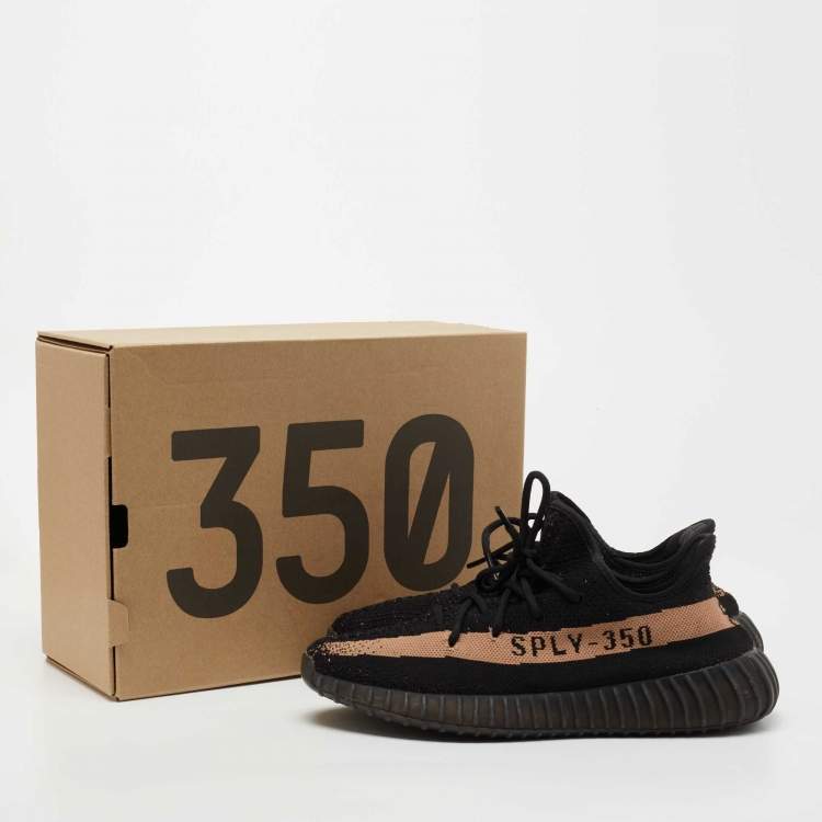Pre Owned Yeezy x Adidas Black Knit Fabric Boost 350 V2 Copper Sneakers Size 44