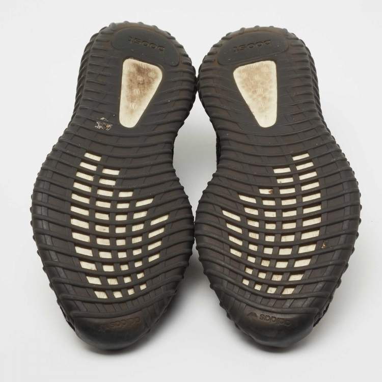 Pre Owned Yeezy x Adidas Black Knit Fabric Boost 350 V2 Copper Sneakers Size 44