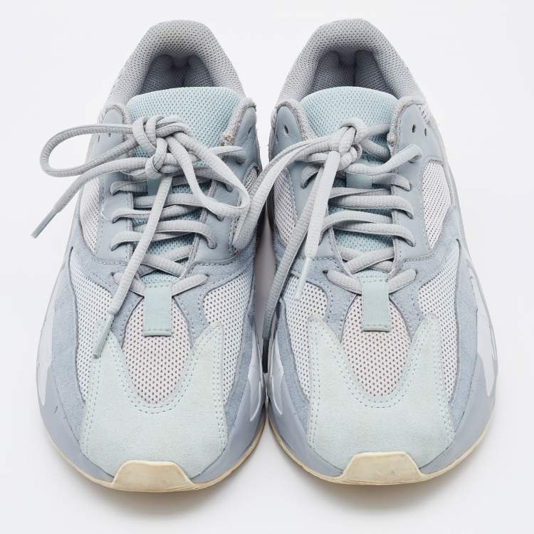 Pre Owned Yeezy x Adidas Grey/Blue Suede and Mesh Boost 700 V2 Inertia Sneakers Size 39 1/3