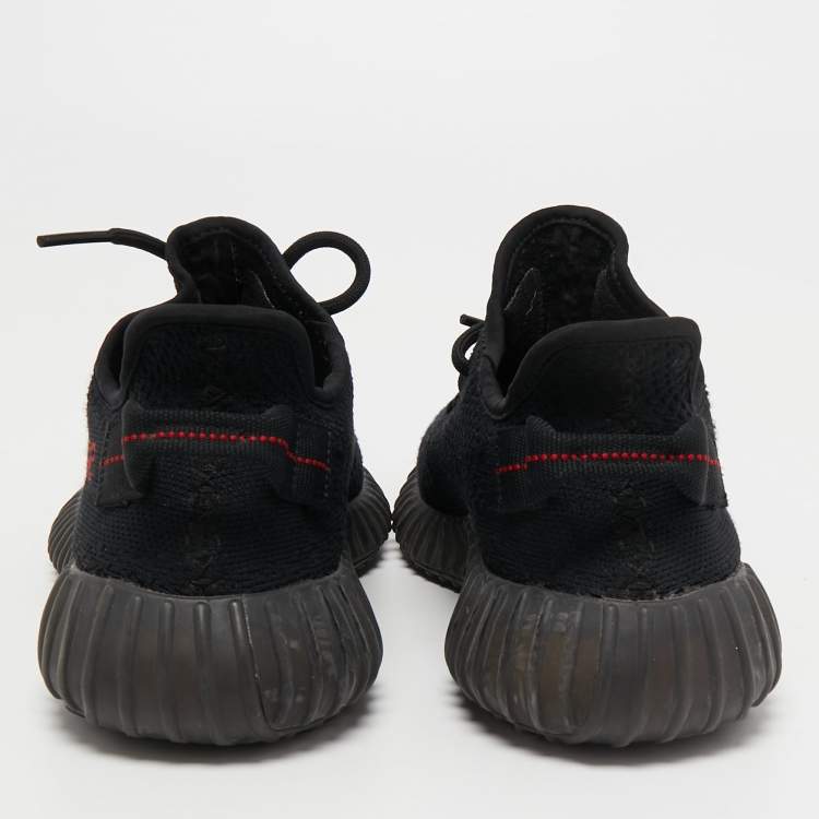 Pre Owned Yeezy x Adidas Black/Red Knit Fabric Boost 350 V2 Bred Sneakers Size 39 1/3