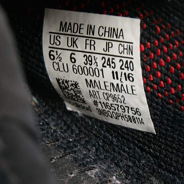 Pre Owned Yeezy x Adidas Black/Red Knit Fabric Boost 350 V2 Bred Sneakers Size 39 1/3