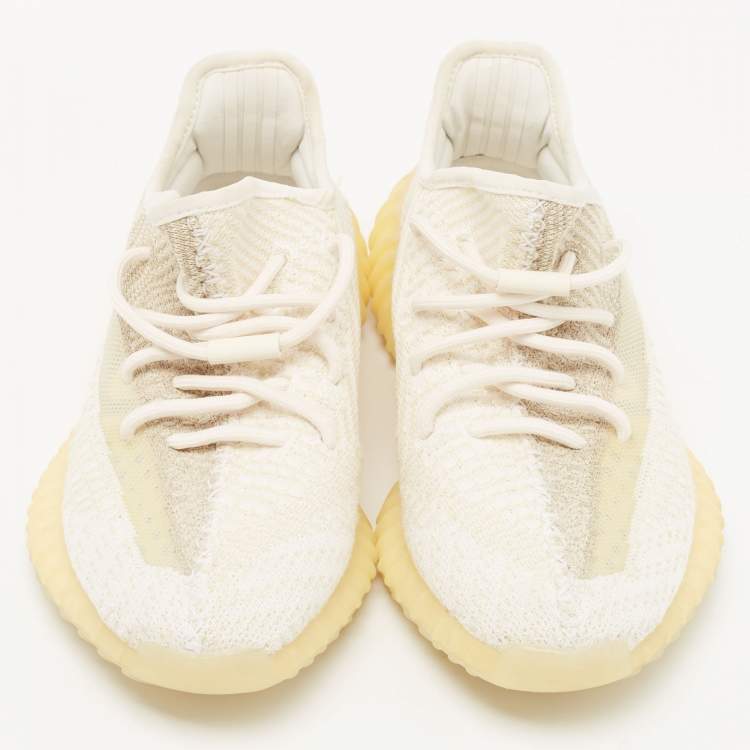 Pre Owned Yeezy x Adidas White Knit Fabric Boost 350 V2 Natural Sneakers Size 41 1/3