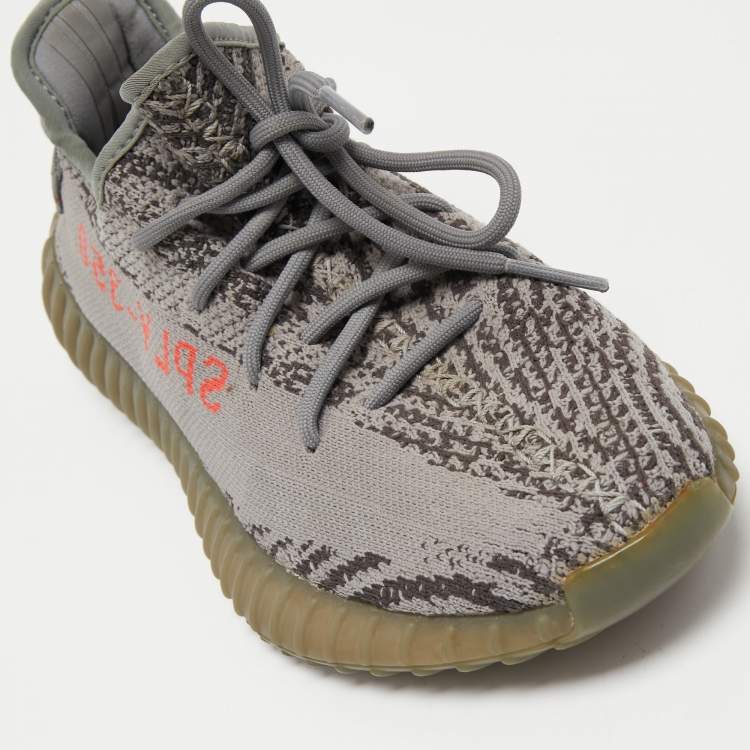Pre Owned Yeezy x Adidas Grey Knit Fabric Boost 350 V2 Beluga Sneakers Size 40 2/3