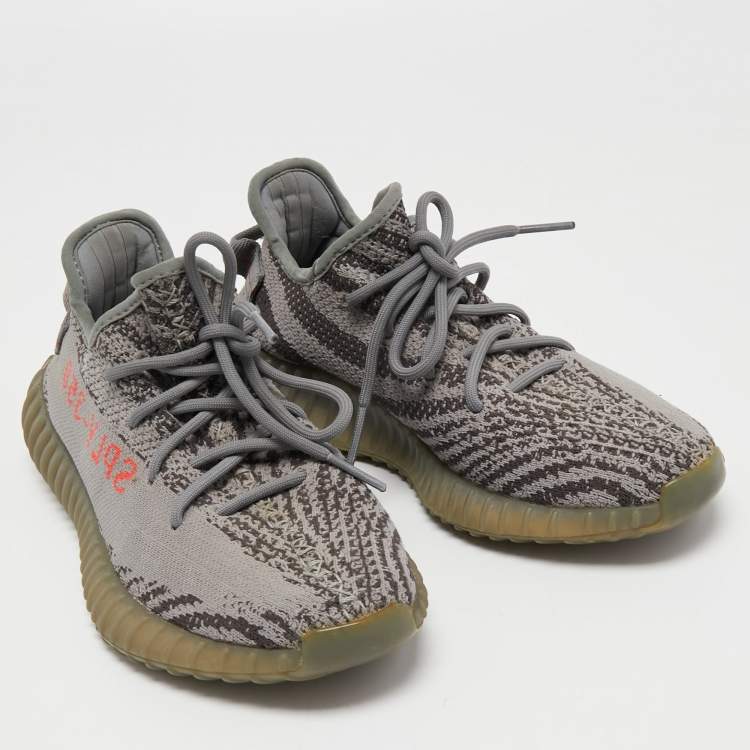 Pre Owned Yeezy x Adidas Grey Knit Fabric Boost 350 V2 Beluga Sneakers Size 40 2/3