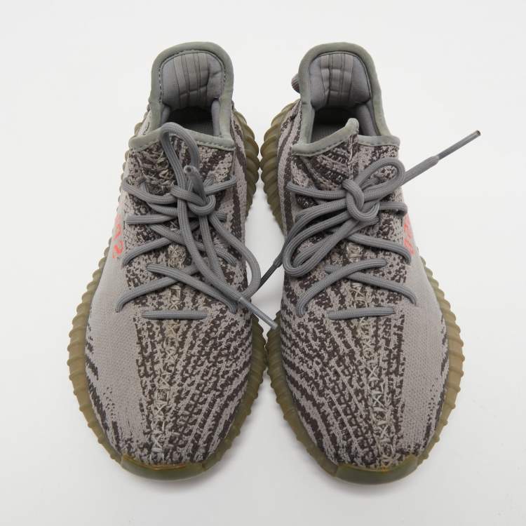 Pre Owned Yeezy x Adidas Grey Knit Fabric Boost 350 V2 Beluga Sneakers Size 40 2/3