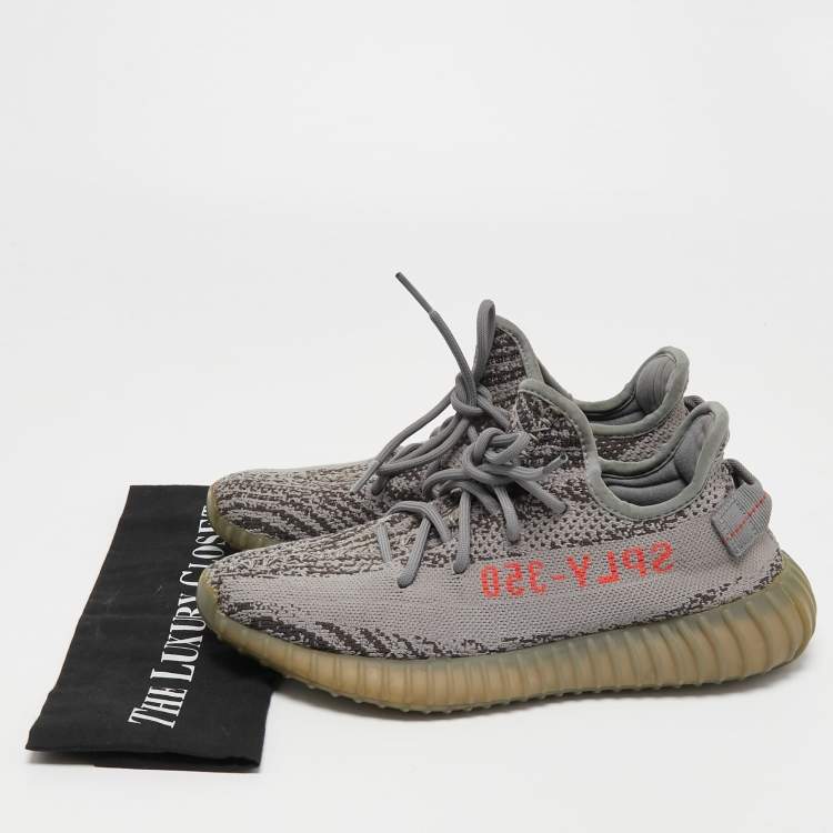 Pre Owned Yeezy x Adidas Grey Knit Fabric Boost 350 V2 Beluga Sneakers Size 40 2/3