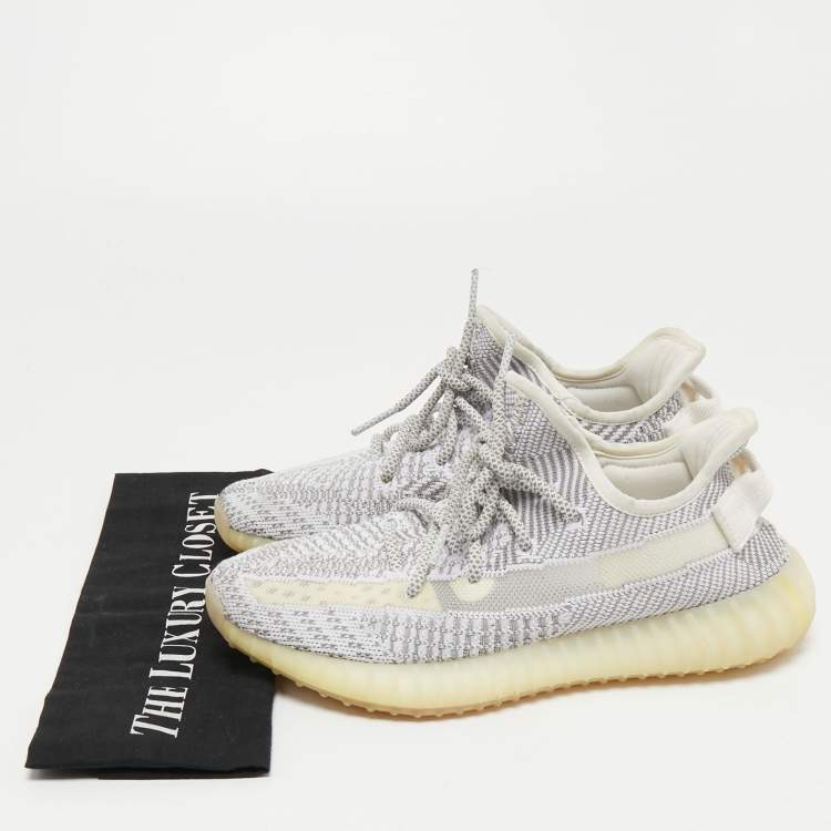 Pre Owned Yeezy x Adidas Grey/White Knit Fabric Boost 350 V2 Static Sneakers Size 39 1/3