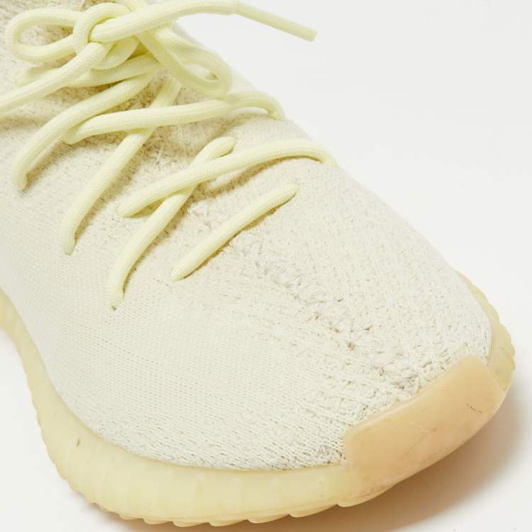 Pre Owned Yeezy x Adidas Light Yellow Knit Fabric Boost 350 V2 Butter Sneakers Size 45 1/3