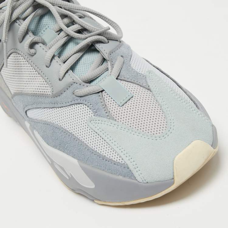 Pre Owned Yeezy x Adidas Grey/Blue Suede and Mesh Boost 700 Inertia Sneakers Size 44