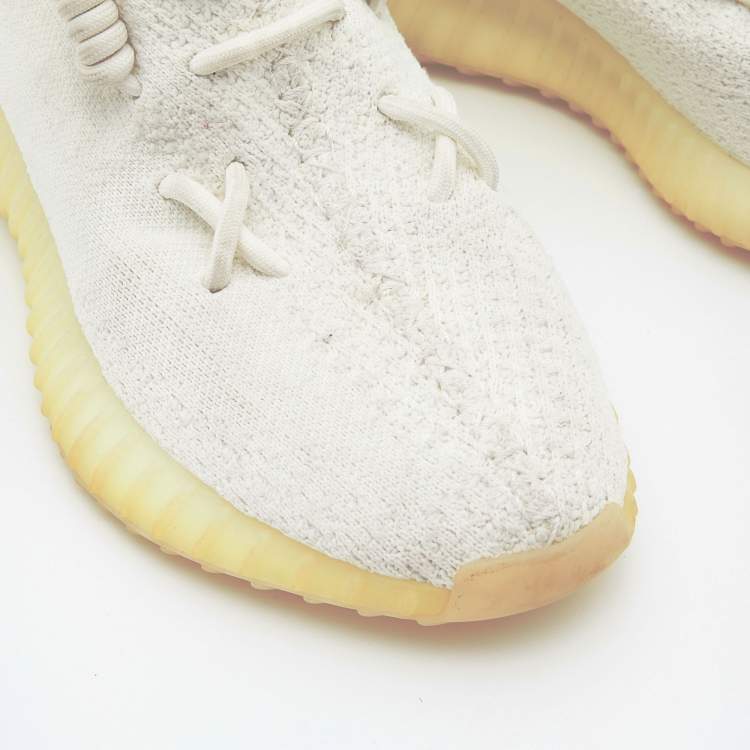 Pre Owned Yeezy x Adidas White Knit Fabric Boost 350 V2 Cream Sneakers Size 38 2/3
