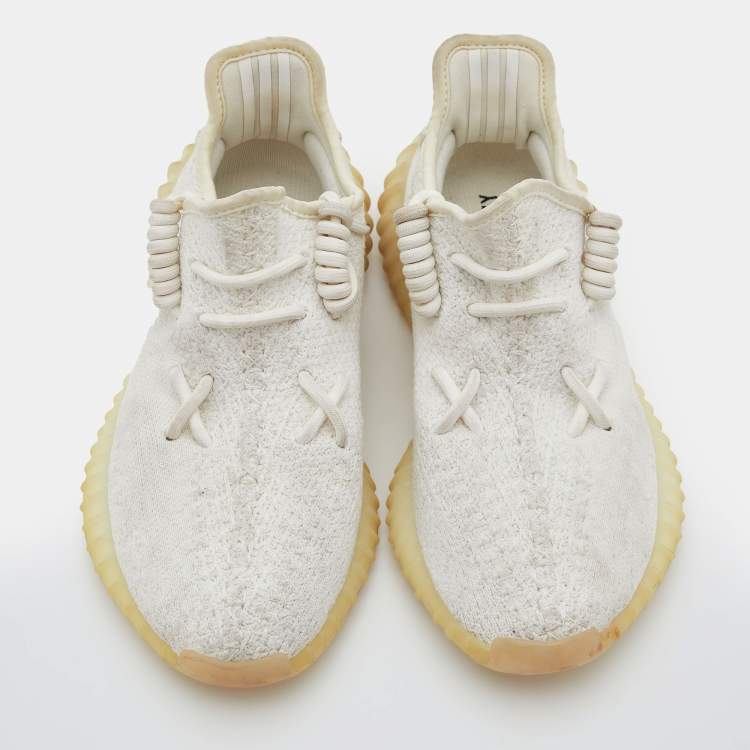 Pre Owned Yeezy x Adidas White Knit Fabric Boost 350 V2 Cream Sneakers Size 38 2/3