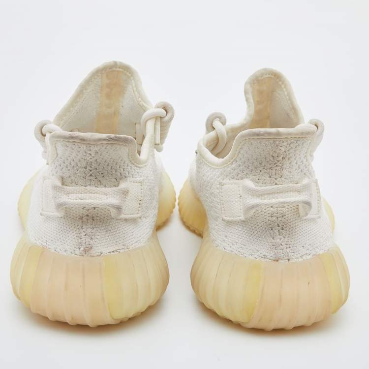 Pre Owned Yeezy x Adidas White Knit Fabric Boost 350 V2 Cream Sneakers Size 38 2/3