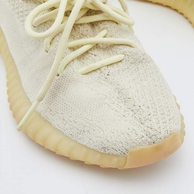 Pre Owned Yeezy x Adidas Cream Knit Fabric Boost 350 V2 Butter Sneakers Size 38 2/3