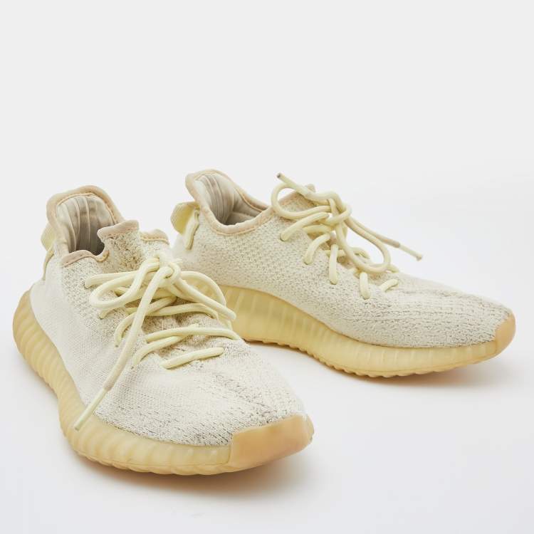 Pre Owned Yeezy x Adidas Cream Knit Fabric Boost 350 V2 Butter Sneakers Size 38 2/3