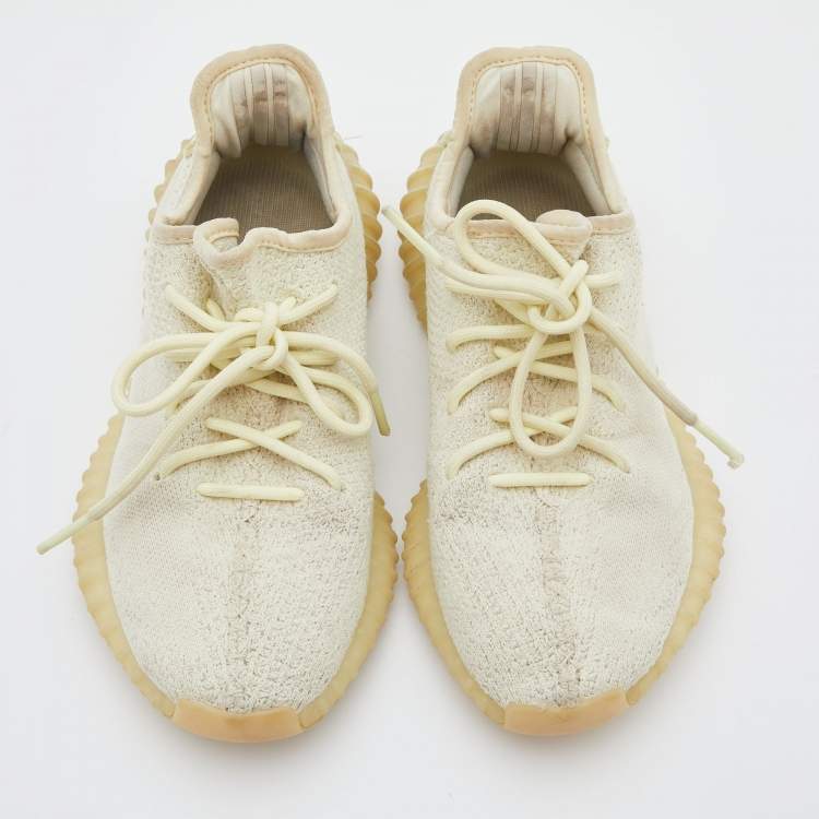 Pre Owned Yeezy x Adidas Cream Knit Fabric Boost 350 V2 Butter Sneakers Size 38 2/3