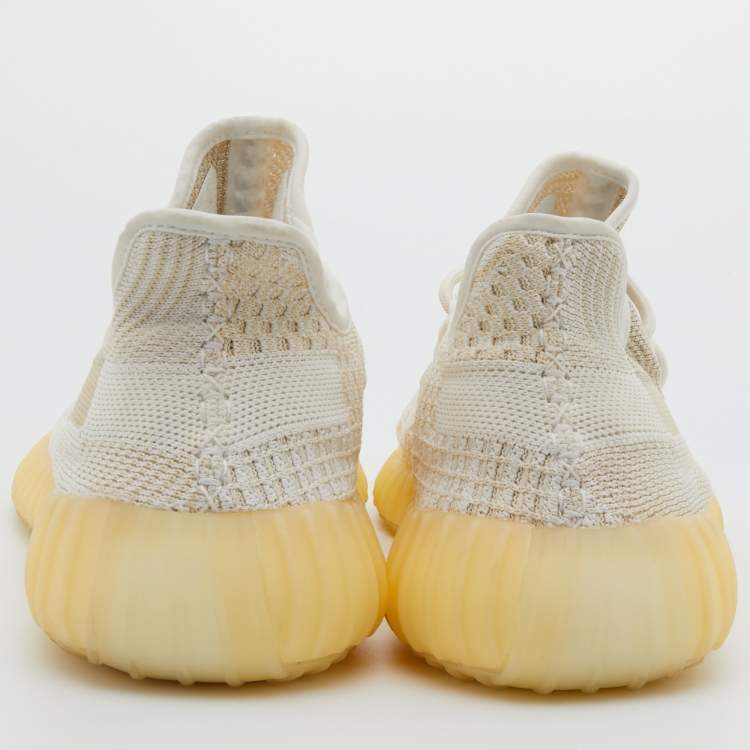 Pre Owned Yeezy x Adidas White/Cream Knit Fabric Boost 350 V2 Natural Sneakers Size 46