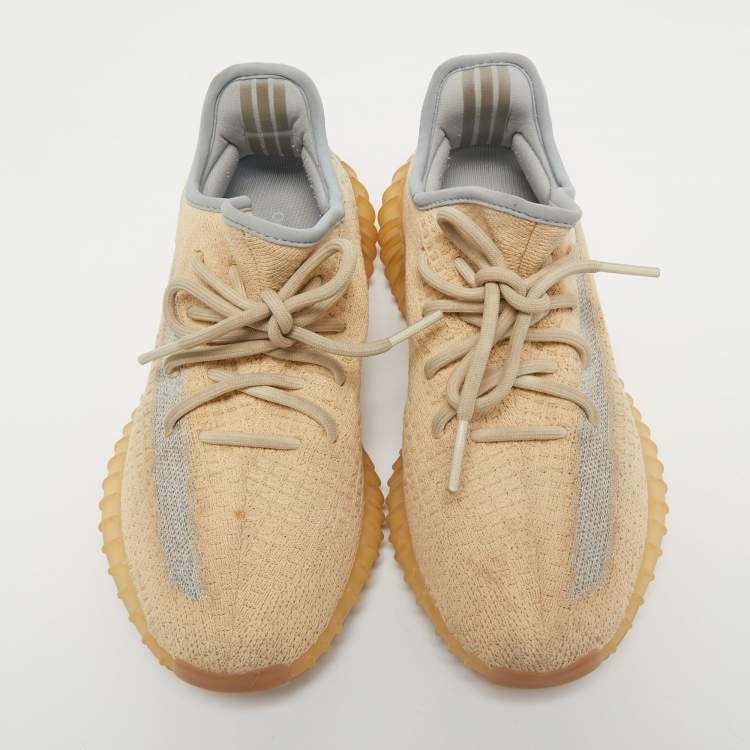 مملوكة مسبقًا Yeezy x Adidas Beige/Blue Knit Fabric Boost 350 V2 Linen Sneakers Size 38 2/3