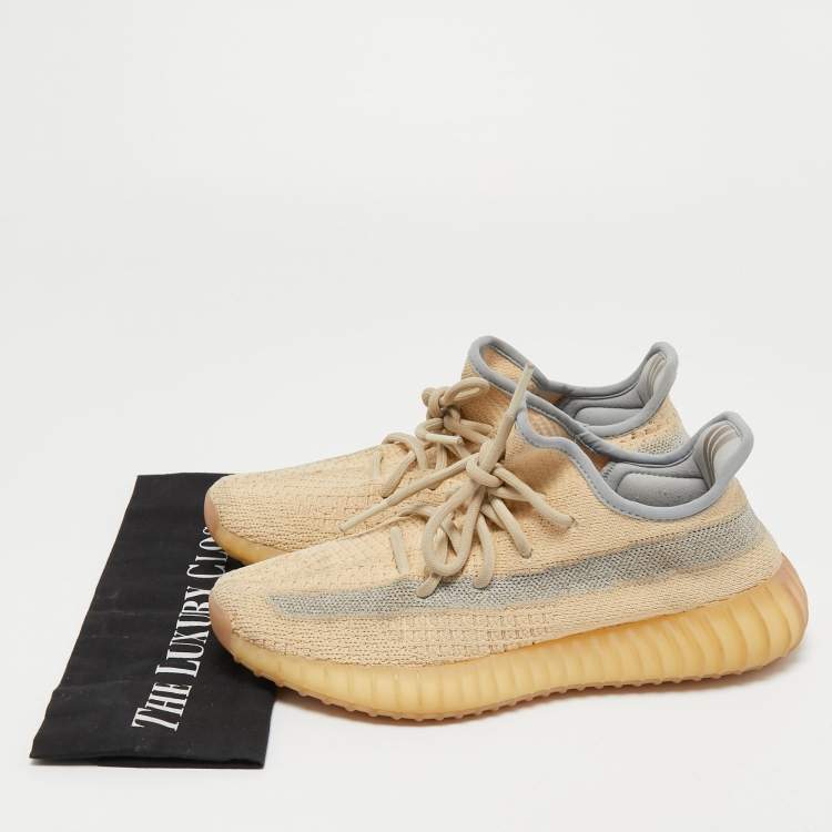 مملوكة مسبقًا Yeezy x Adidas Beige/Blue Knit Fabric Boost 350 V2 Linen Sneakers Size 38 2/3