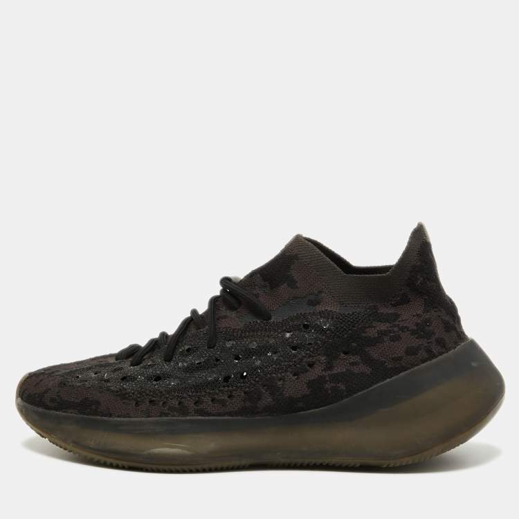 Pre Owned Yeezy x Adidas Black/Brown Knit Fabric Boost 380 Onyx Sneakers Size 46