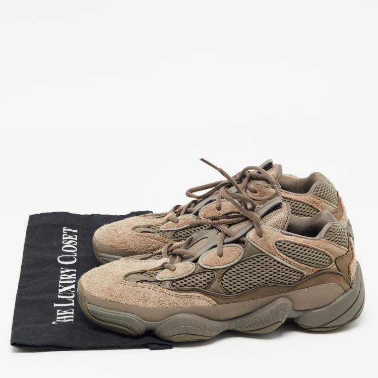 Pre Owned Yeezy x Adidas Brown/Olive Green Mesh and Suede 500 Clay Sneakers Size 431/3